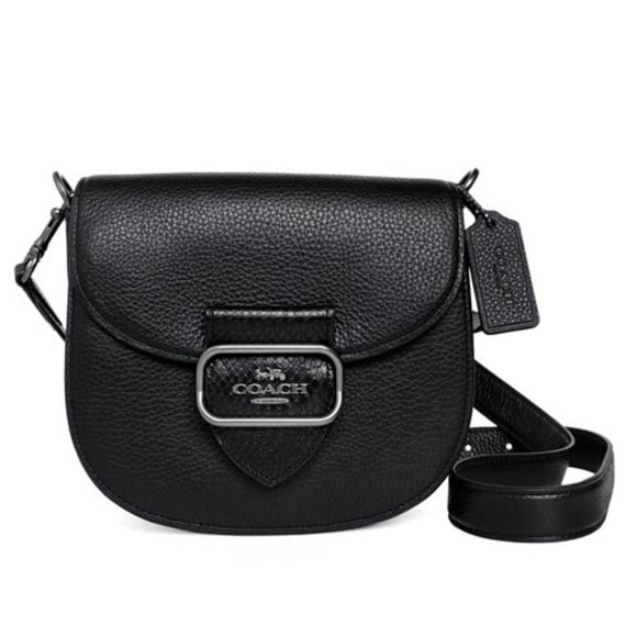 New Coach Morgan Saddle Bag Black Pebble Leather & Snake Embossed Trim CG470 - Picture 3 of 7